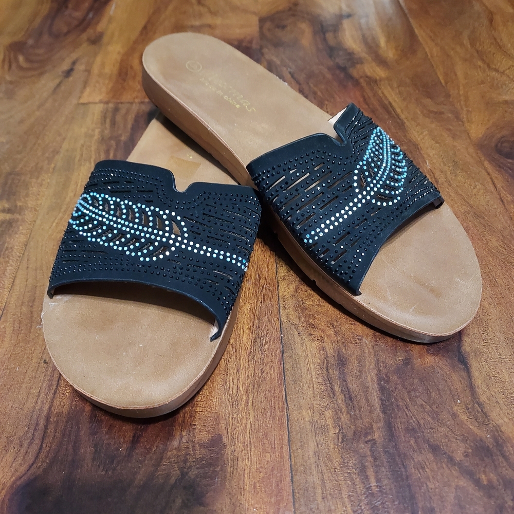 Women's Black and Sparkles Slide Sandals